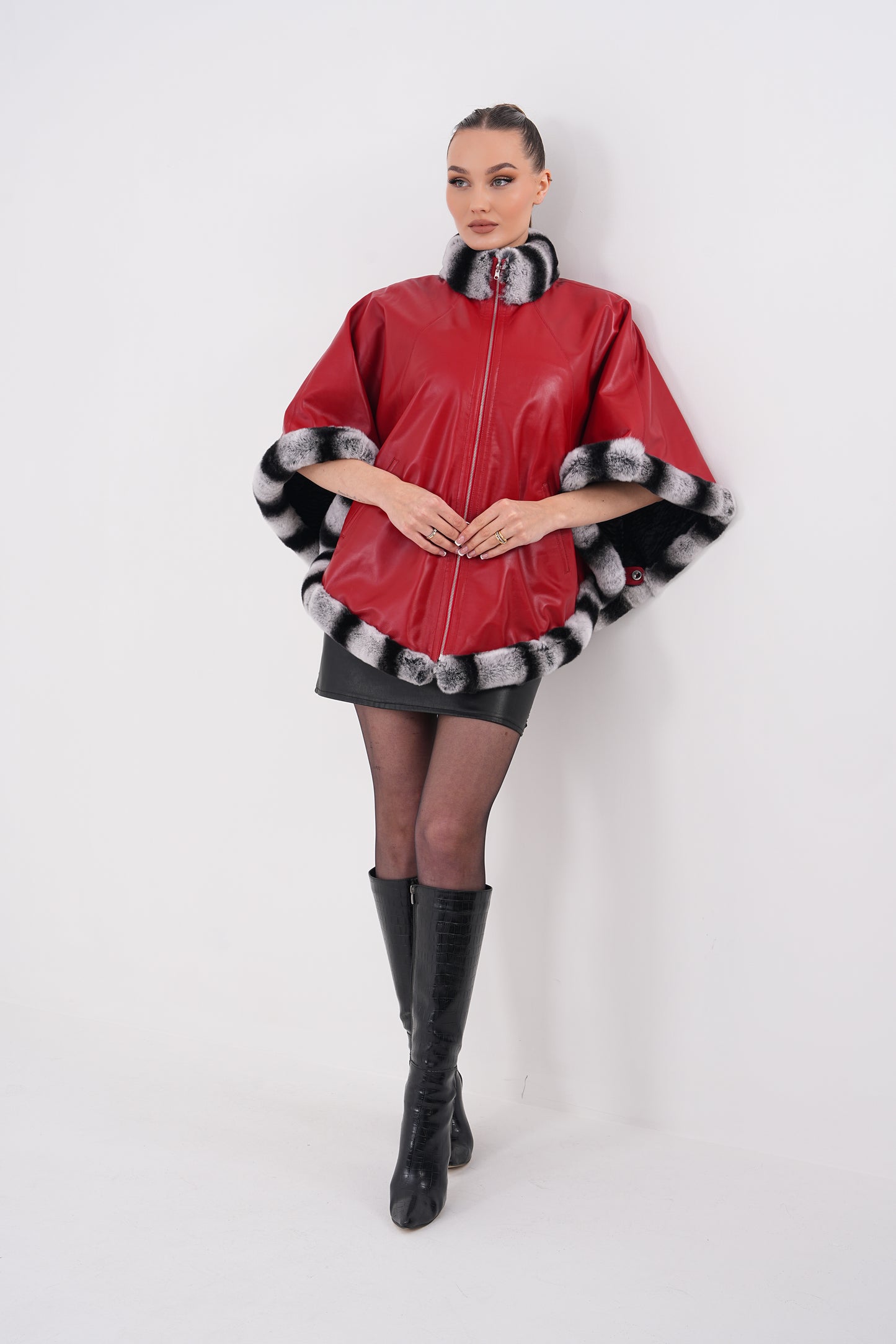 Chaqueta reversible de cuero para mujer Glacier Red