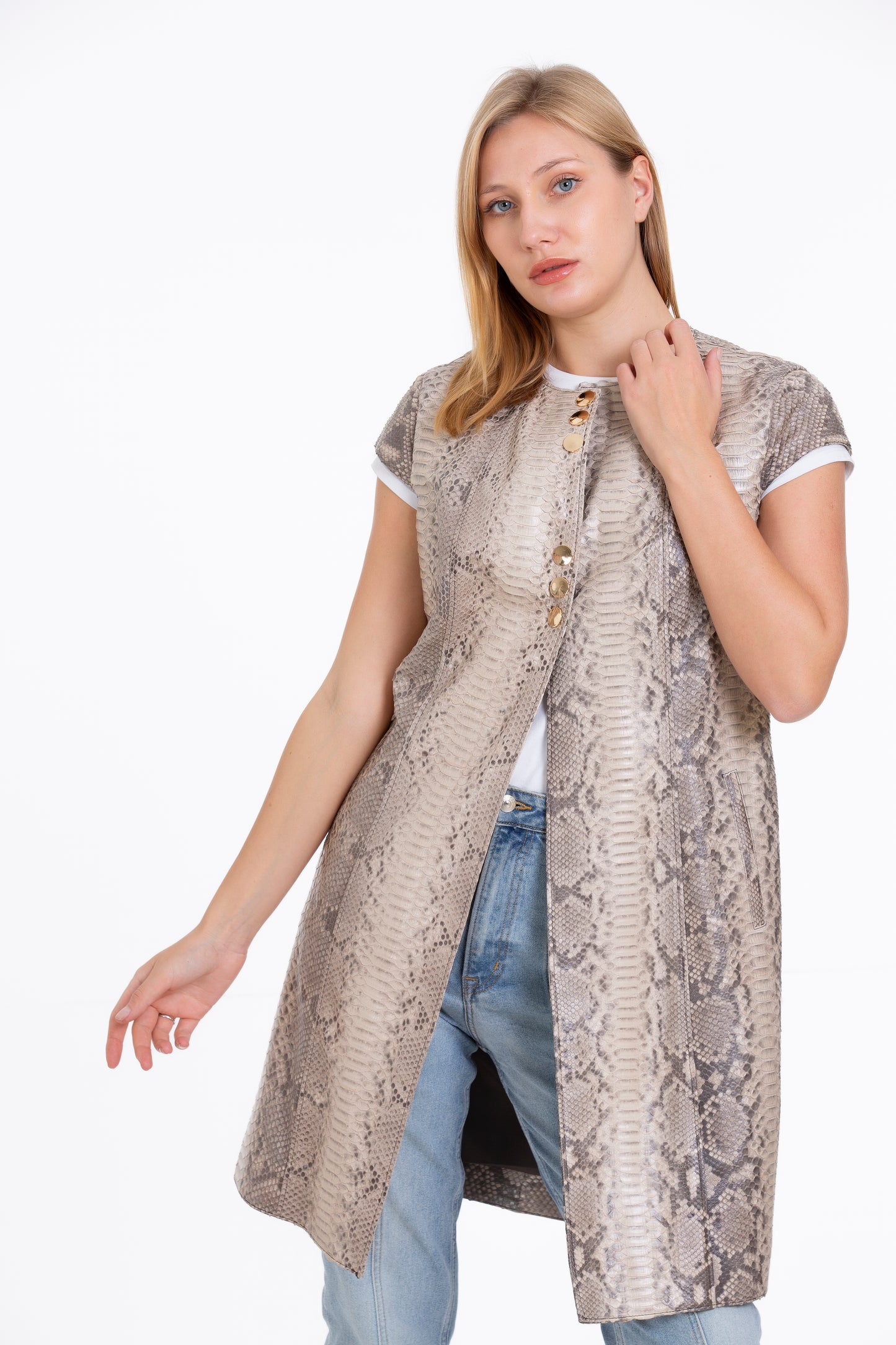 Chaqueta de mujer con cremallera y piel de pitón natural de Príncipe