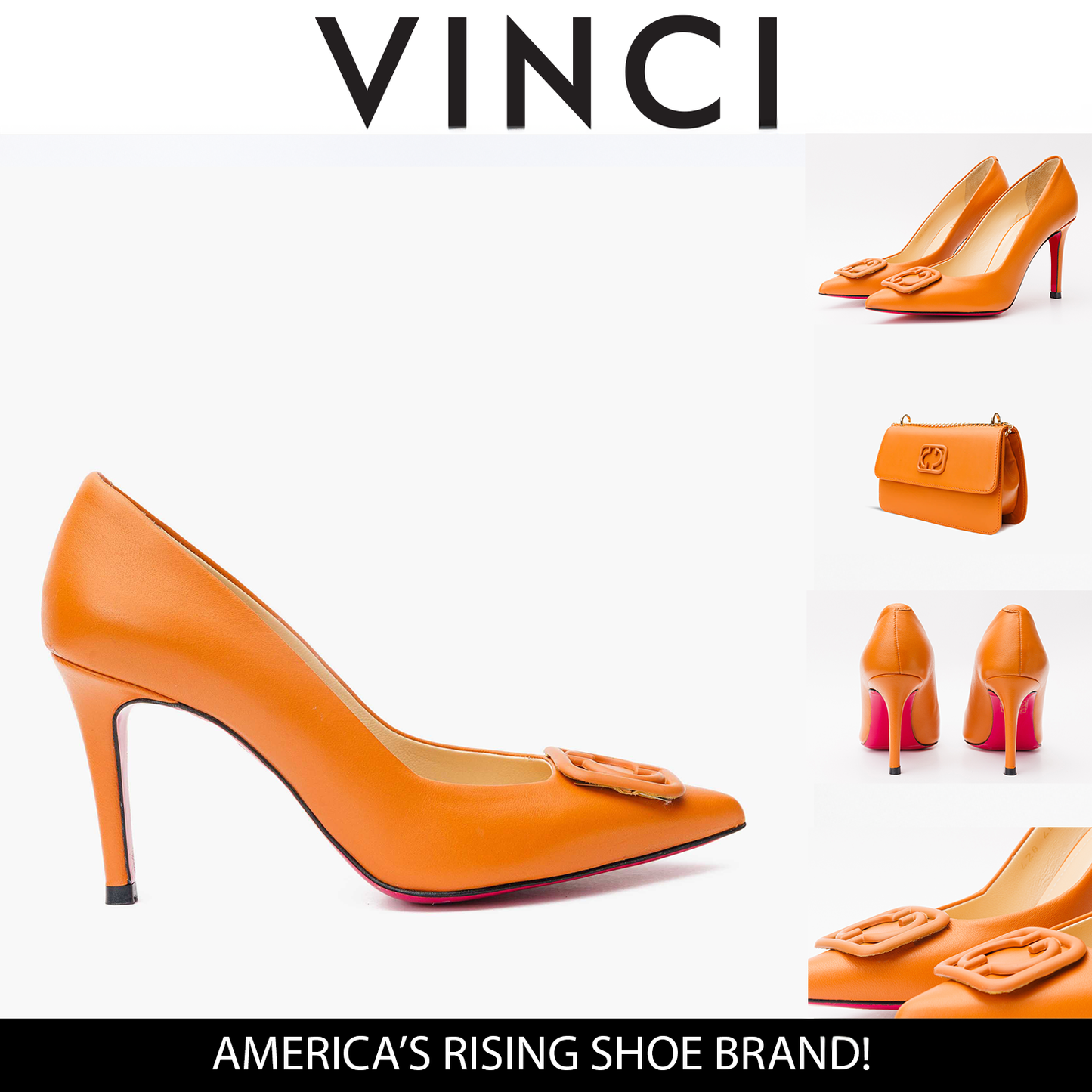 Zapato de salón de piel naranja Maneadero con suela fucsia para mujer