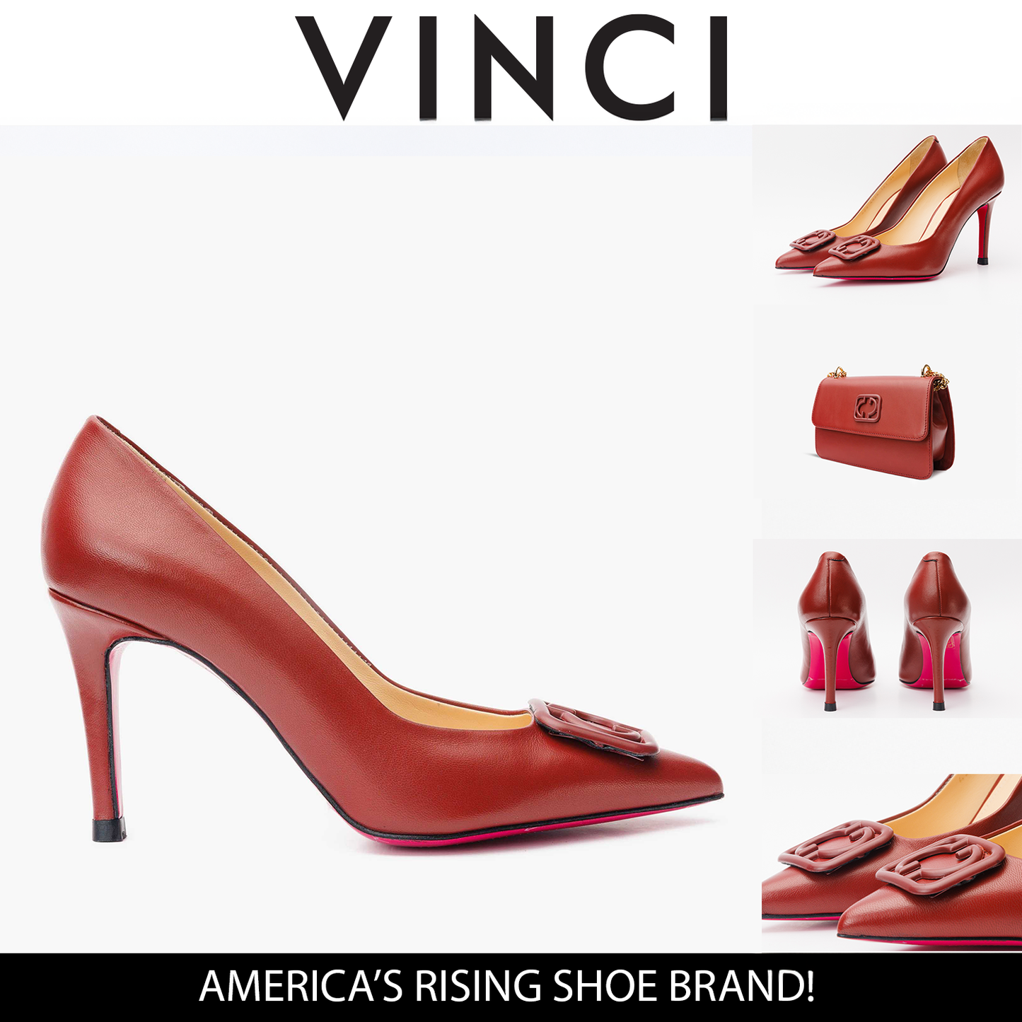 Zapato de salón de piel color rojo oscuro con suela fucsia para mujer Maneadero