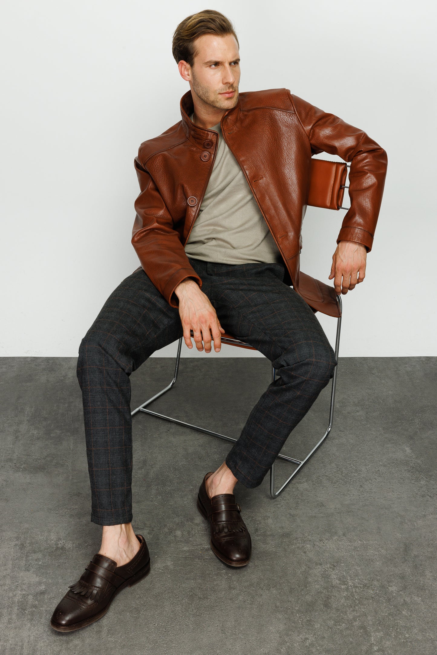 La chaqueta de cuero marrón Barclay para hombre