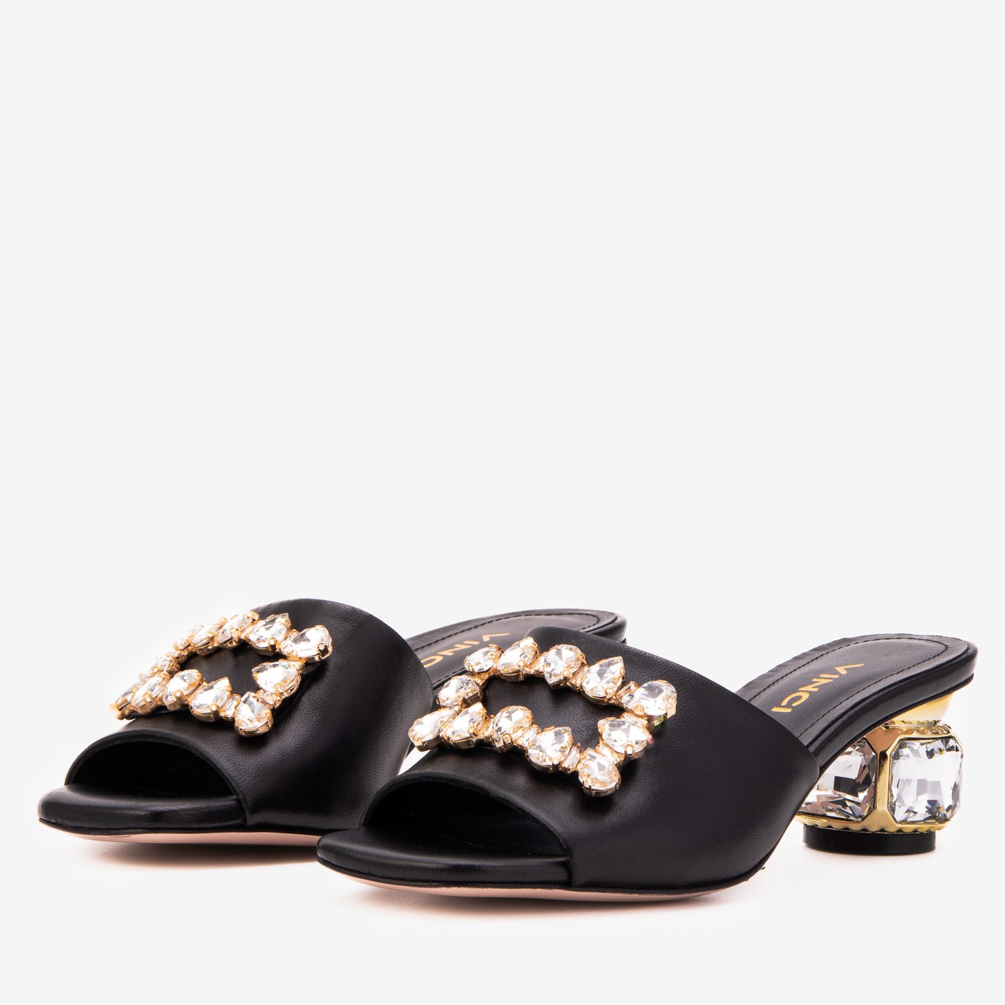 Sandalia de Mujer con Tacón de Cristal Negro Noctara