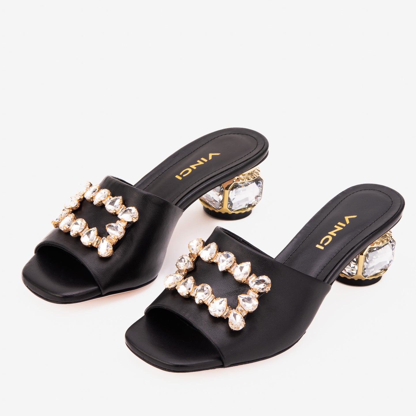 Sandalia de Mujer con Tacón de Cristal Negro Noctara