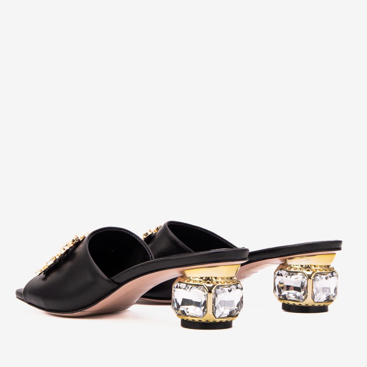 Sandalia de Mujer con Tacón de Cristal Negro Noctara