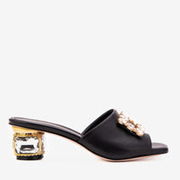 Sandalia de Mujer con Tacón de Cristal Negro Noctara