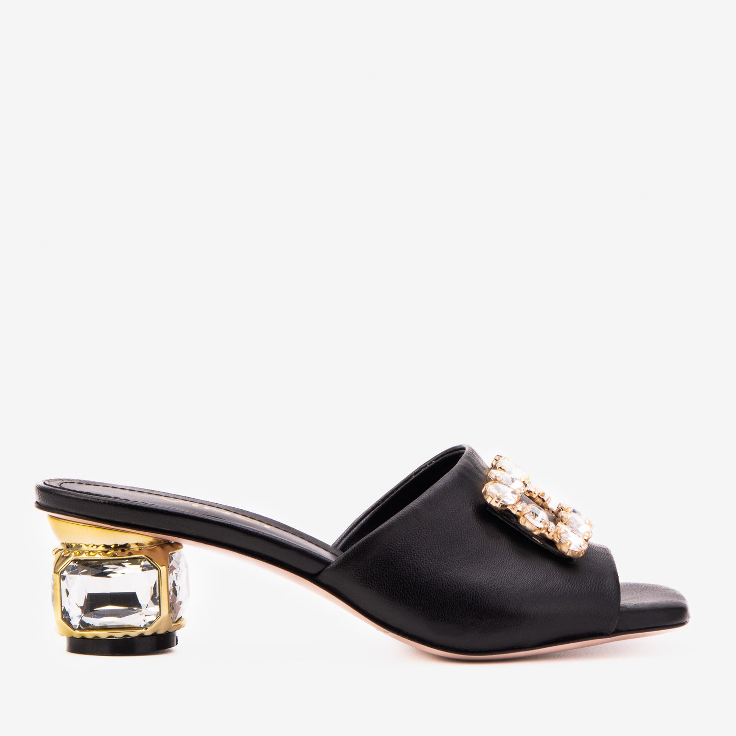 Sandalia de Mujer con Tacón de Cristal Negro Noctara