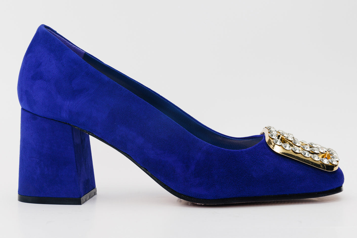 Zapatos de tacón cuadrado de piel de ante azul para mujer de California Sax 
