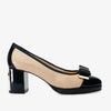 The Fano Beige Leather Cap Toe Block Heel Pump Women Shoe
