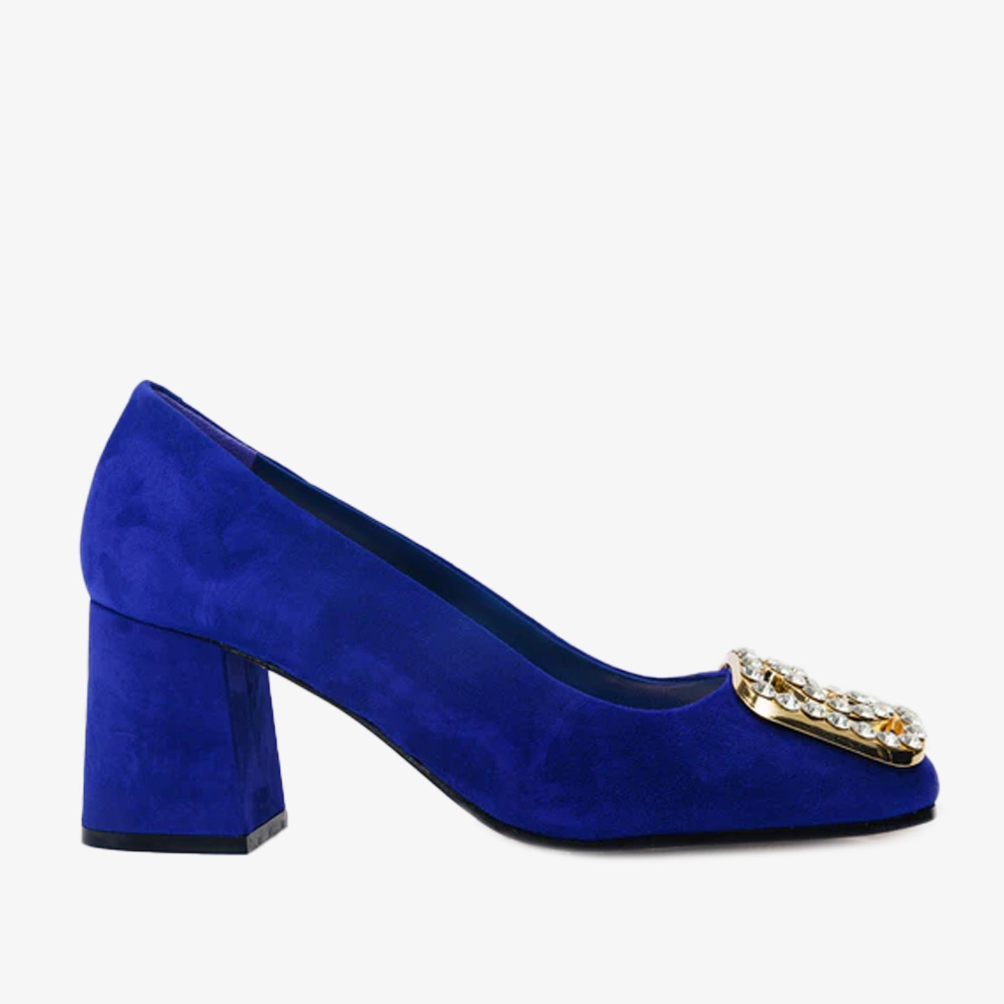 Zapatos de tacón cuadrado de piel de ante azul para mujer de California Sax 
