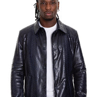 Chaqueta de cuero azul marino para hombre Pitman Pythn 