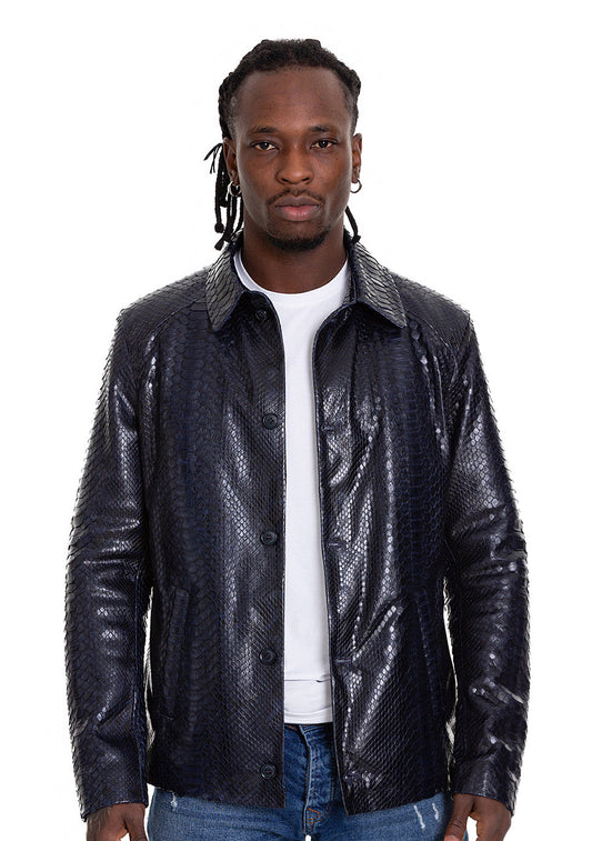 Chaqueta de cuero azul marino para hombre Pitman Pythn 