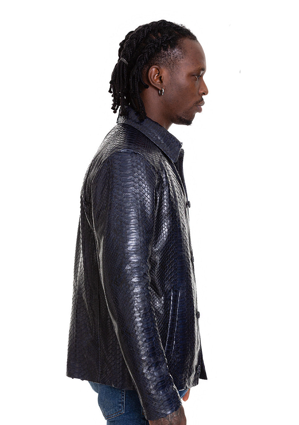 Chaqueta de cuero azul marino para hombre Pitman Pythn 