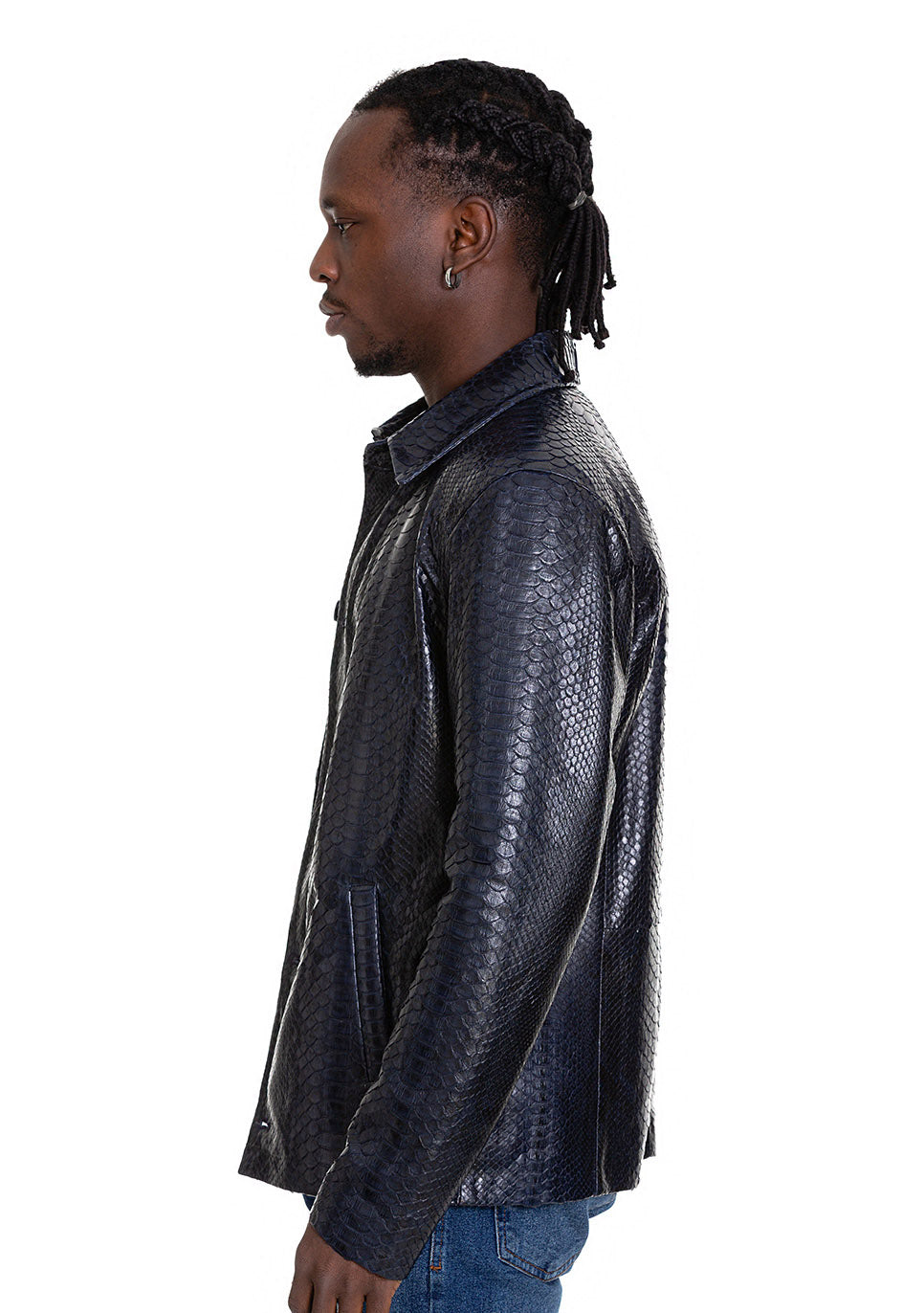 Chaqueta de cuero azul marino para hombre Pitman Pythn 