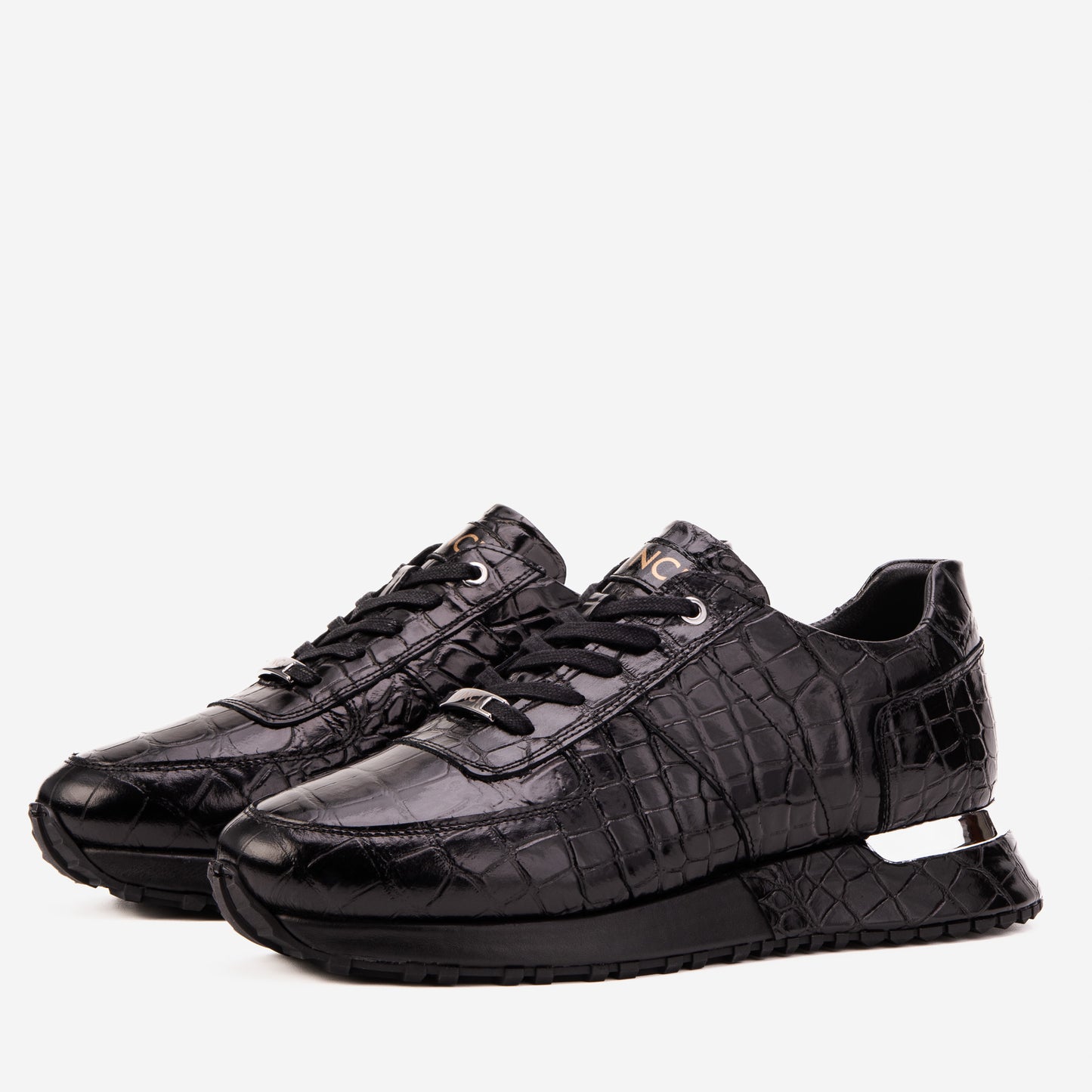 Zapatilla negra de cuero genuino para hombre Valeron