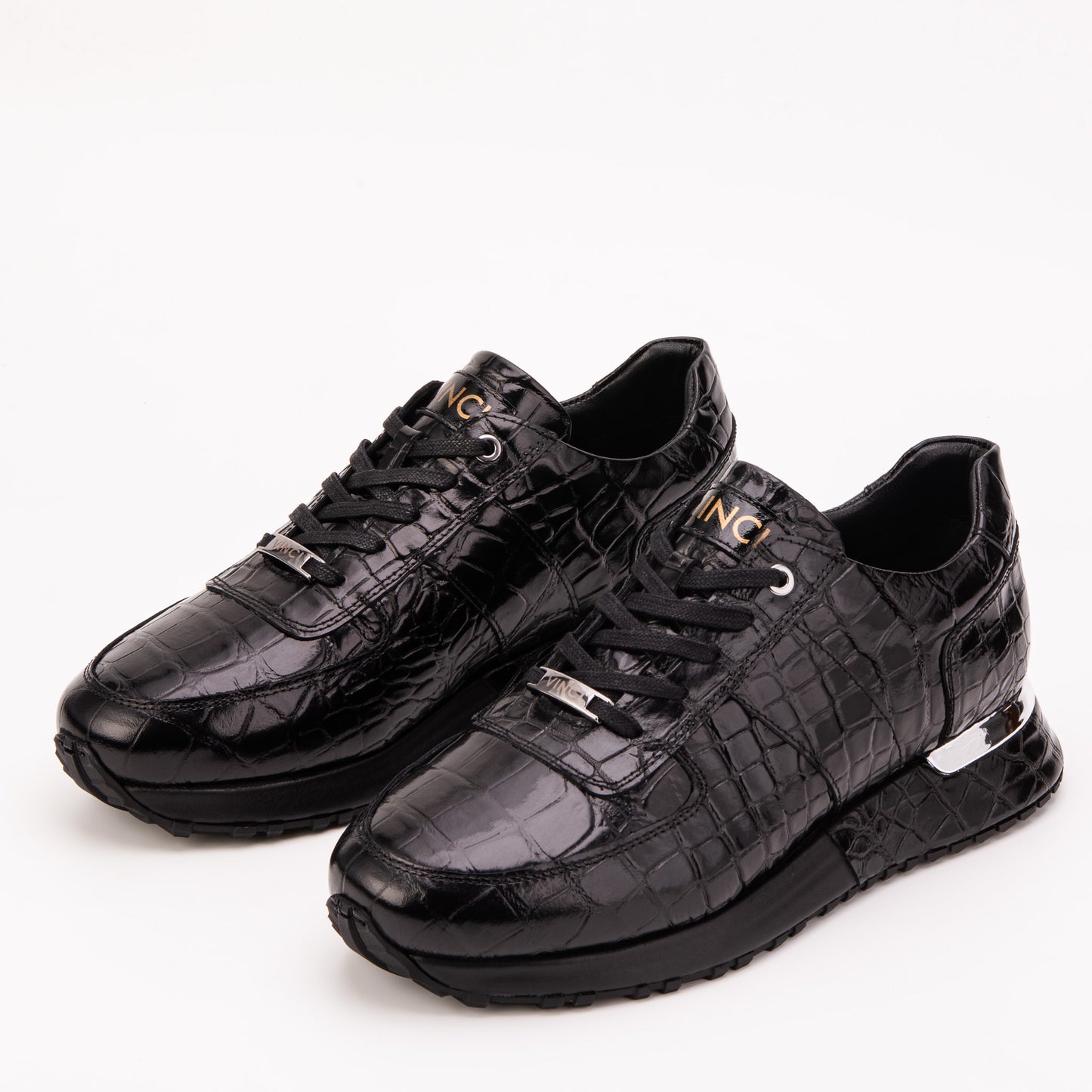 Zapatilla negra de cuero genuino para hombre Valeron