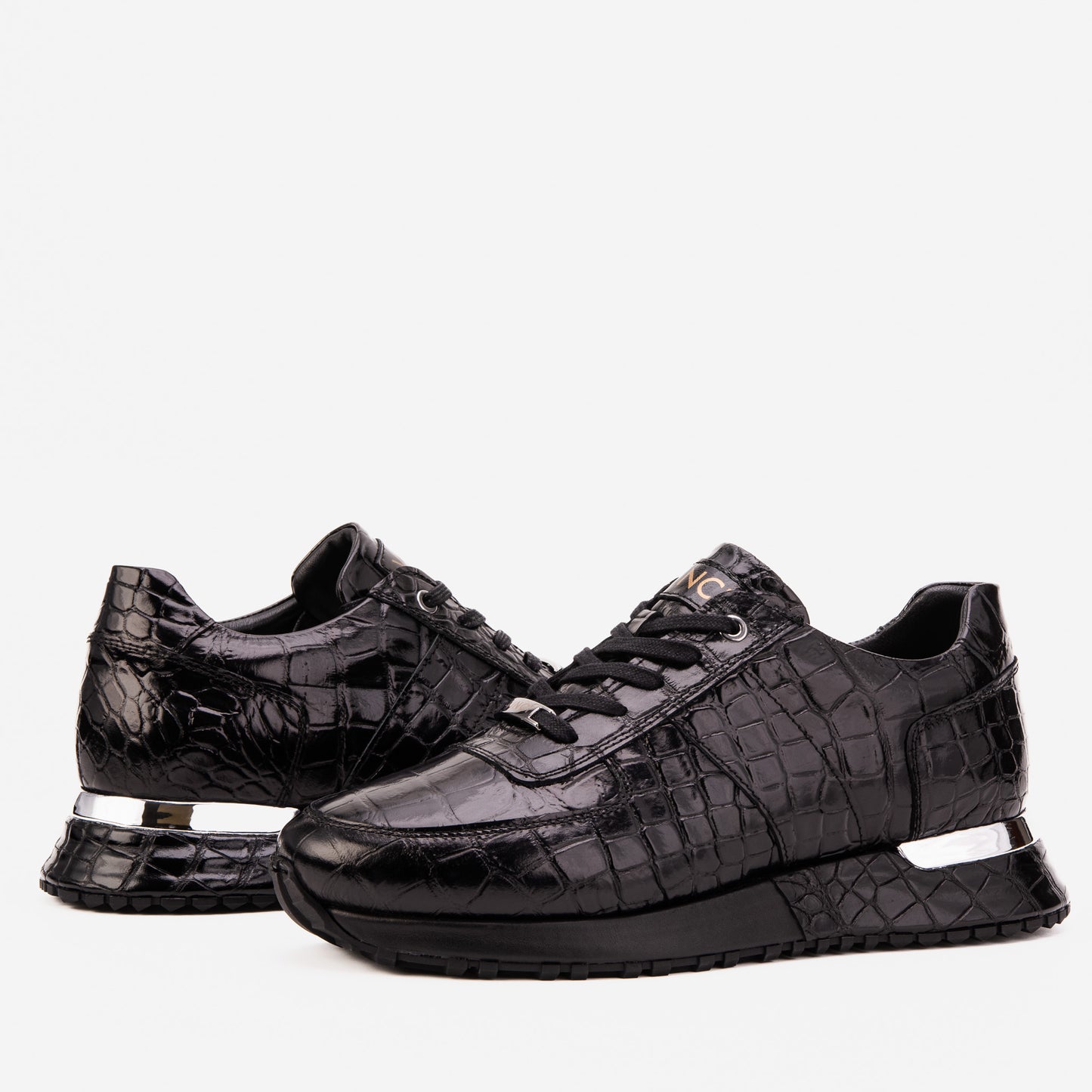 Zapatilla negra de cuero genuino para hombre Valeron