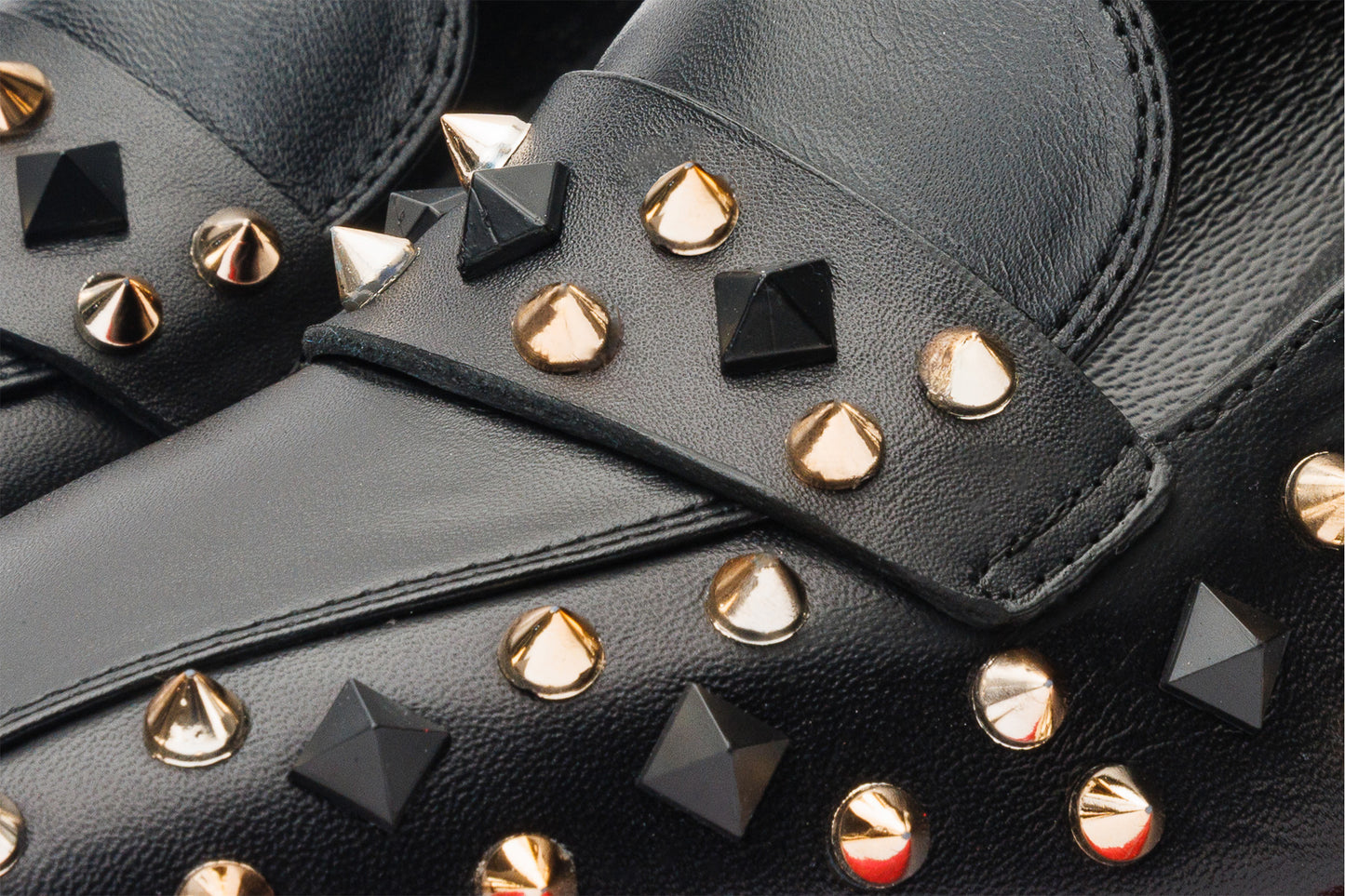 The Infanta Black Spike Leather Block Heel Pump Women Shoe