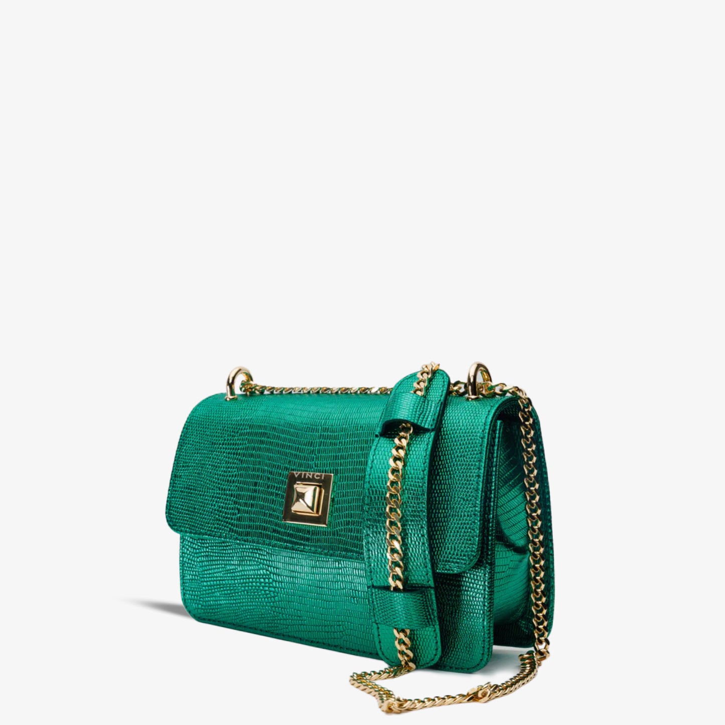 El bolso de mano de piel verde arce