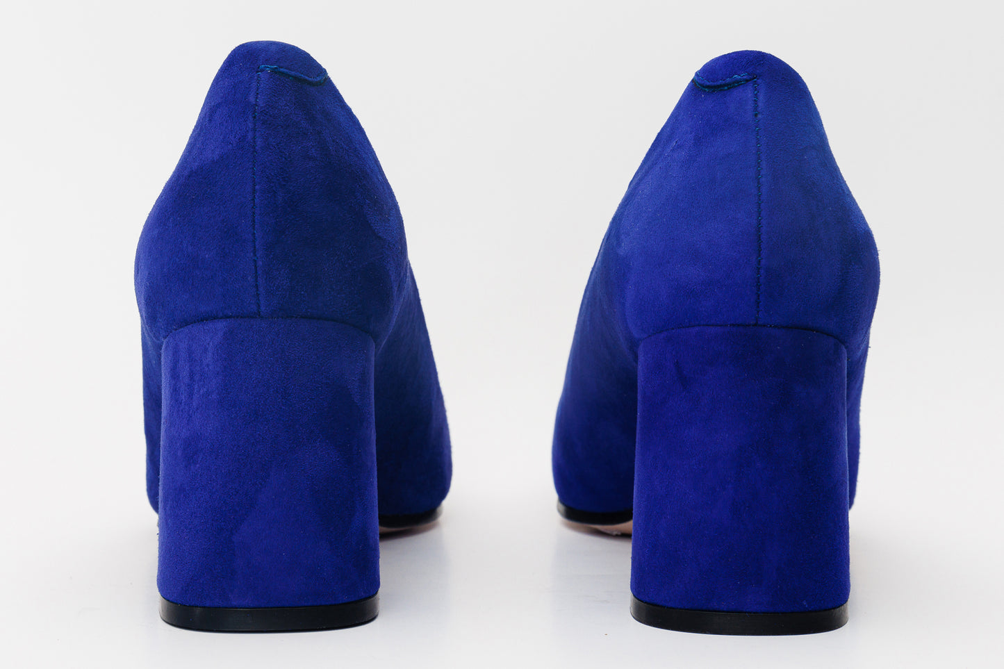Zapatos de tacón cuadrado de piel de ante azul para mujer de California Sax 