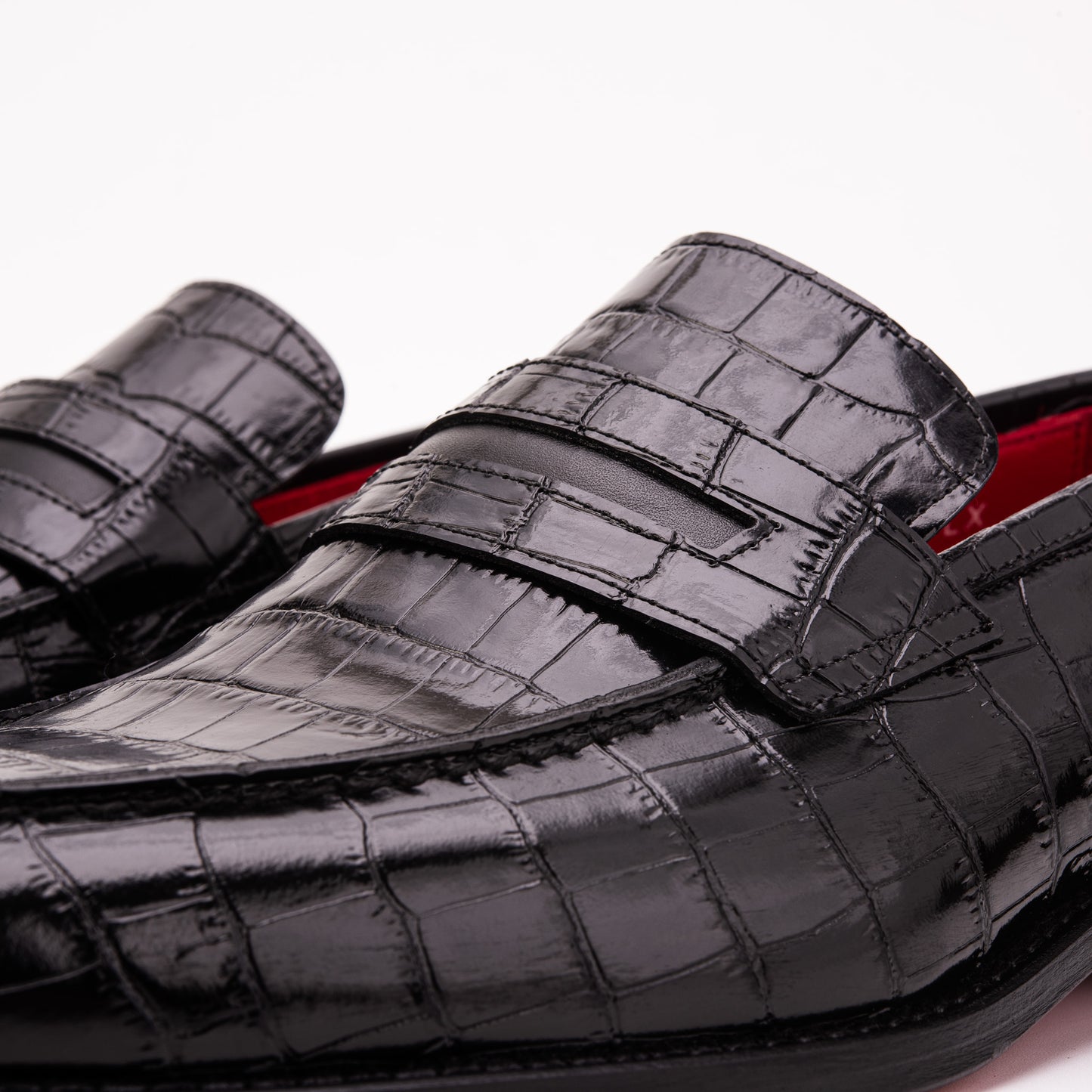 The Stradale Black Crocodile Leather Men Penny Loafer
