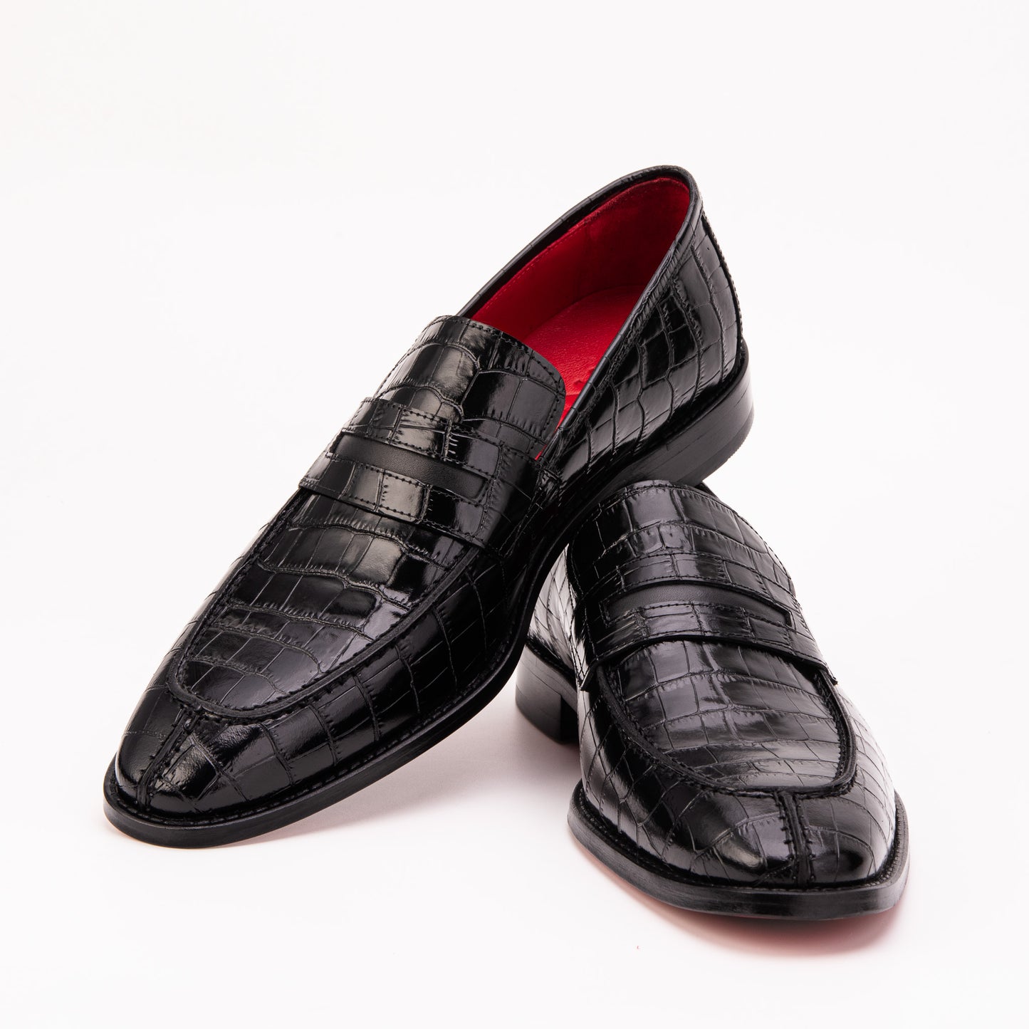 The Stradale Black Crocodile Leather Men Penny Loafer