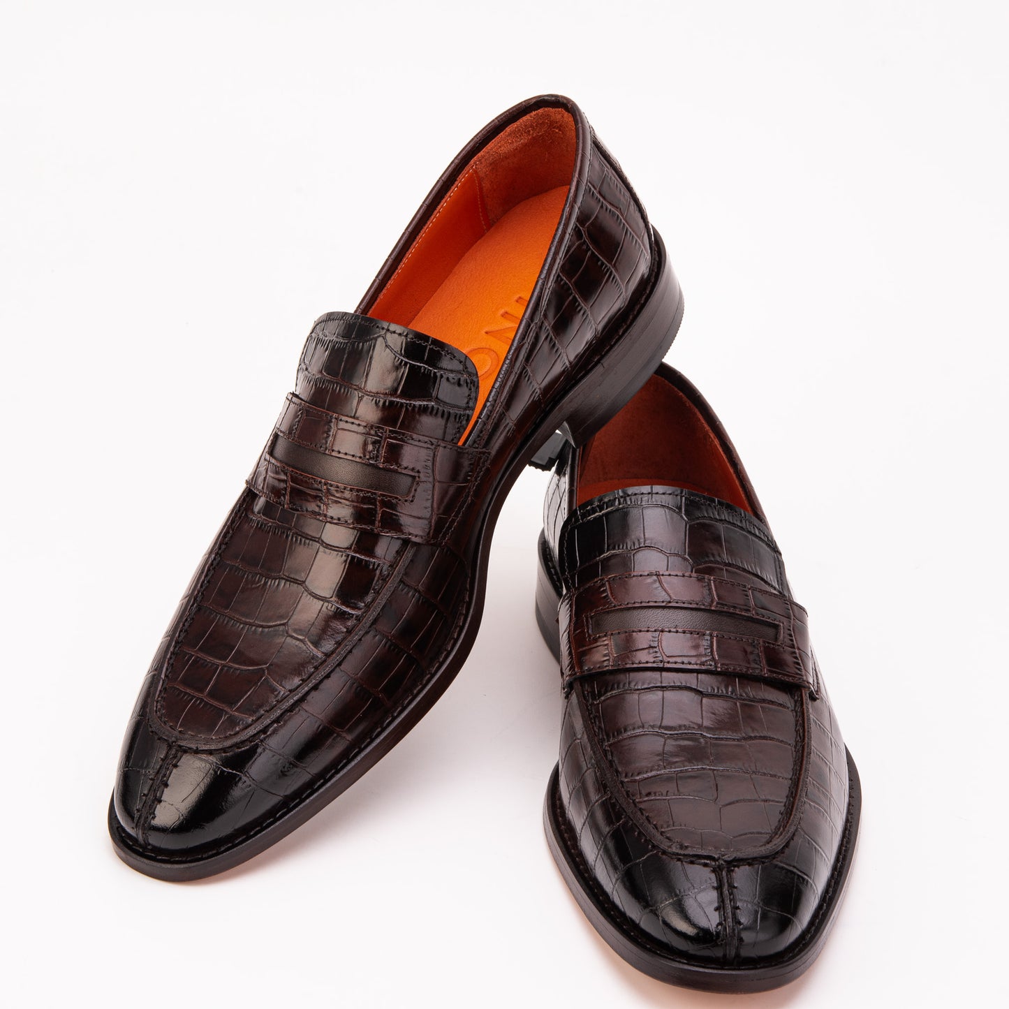 The Stradale Espresso Crocodile Leather Men Penny Loafer
