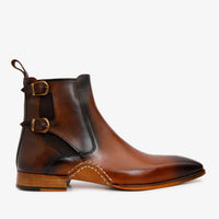 Bota Chelsea de hombre con doble hebilla en piel color canela de Royal Hand Craft