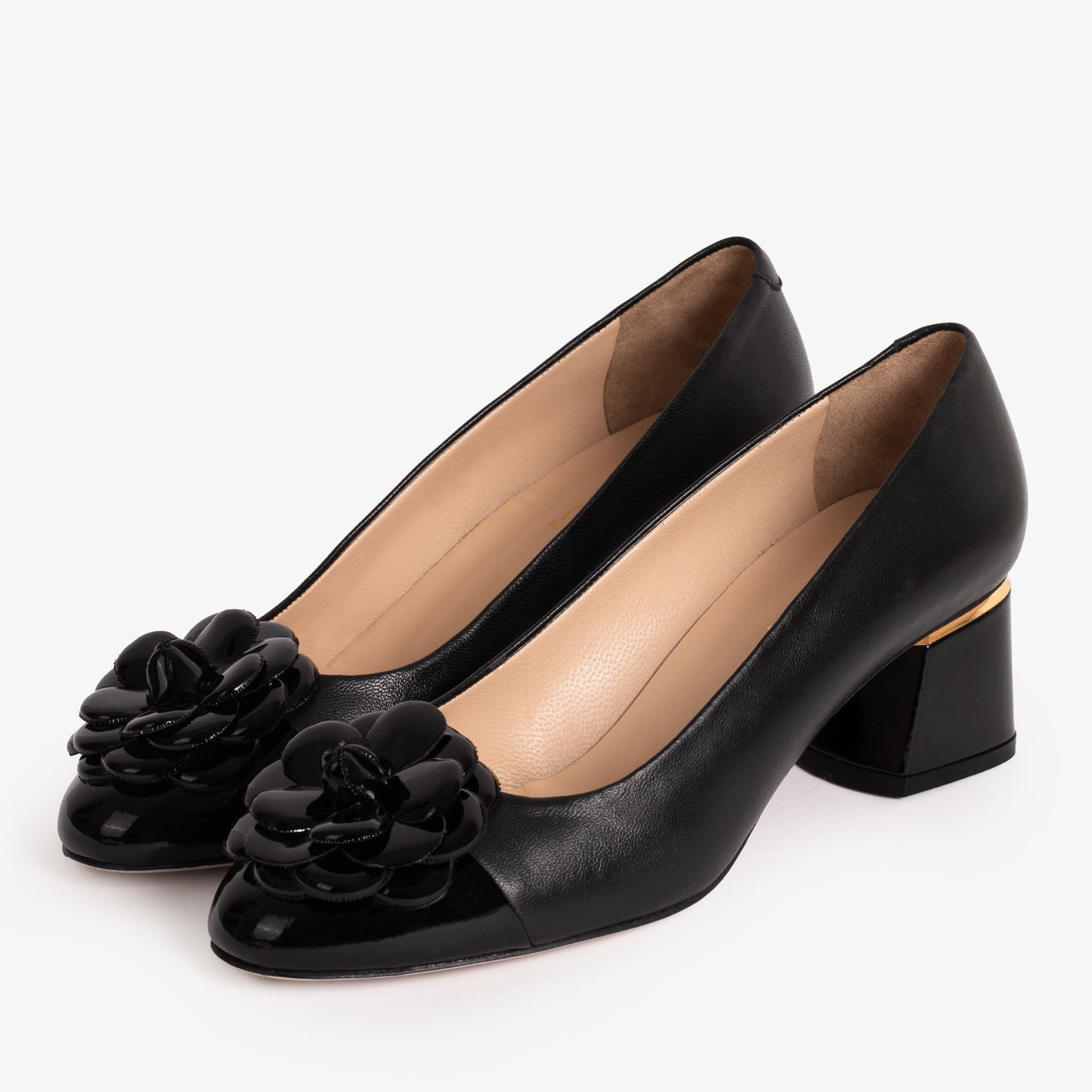 Zapatos de tacón de bloque con puntera de cuero negro Diva para mujer 
