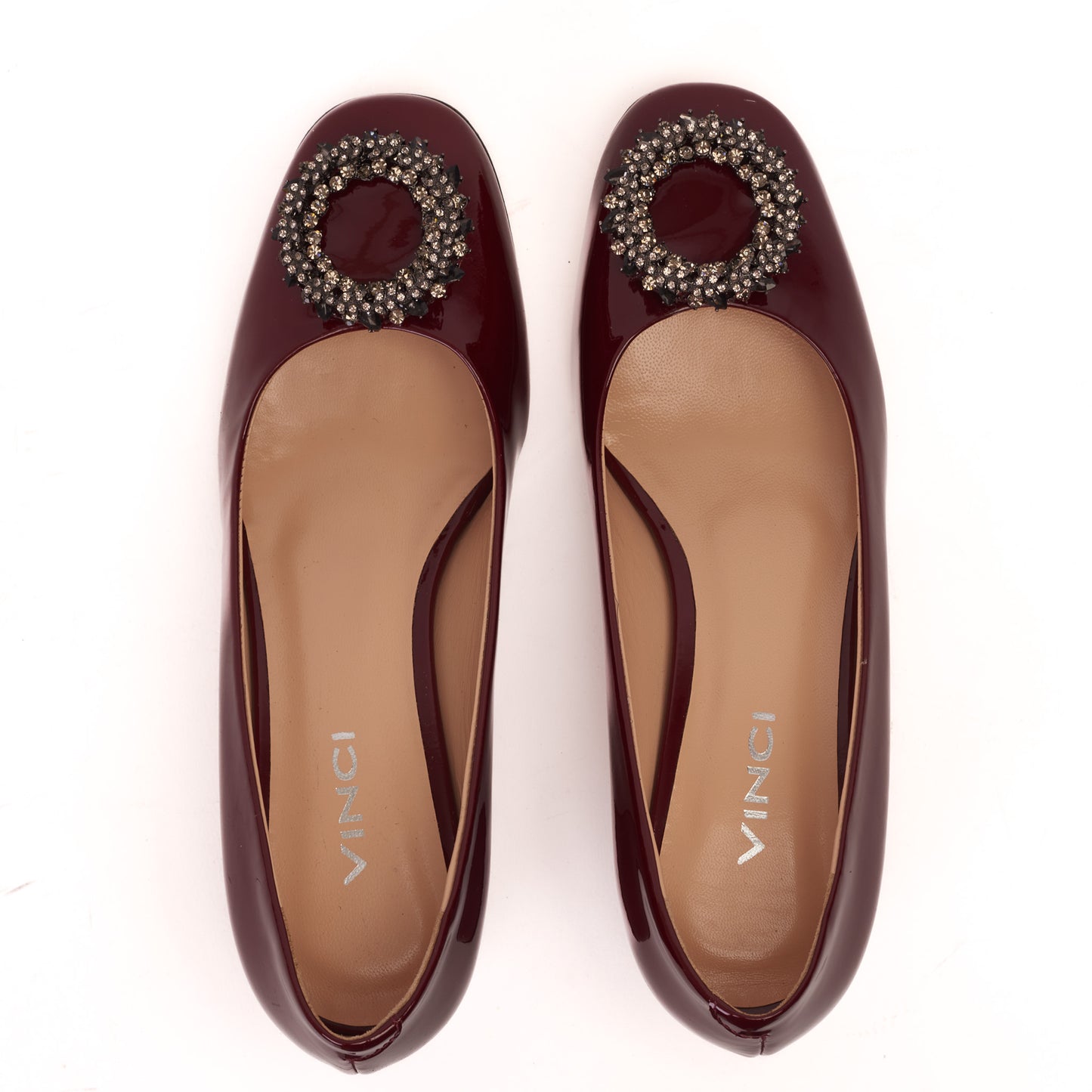Zapatos de salón de tacón de bloque de piel de charol burdeos danesa para mujer 