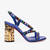 The Caris Sax Sandalia de Mujer con Tacón de Bloque Azul y Púa de Cuero ¡Venta Final!