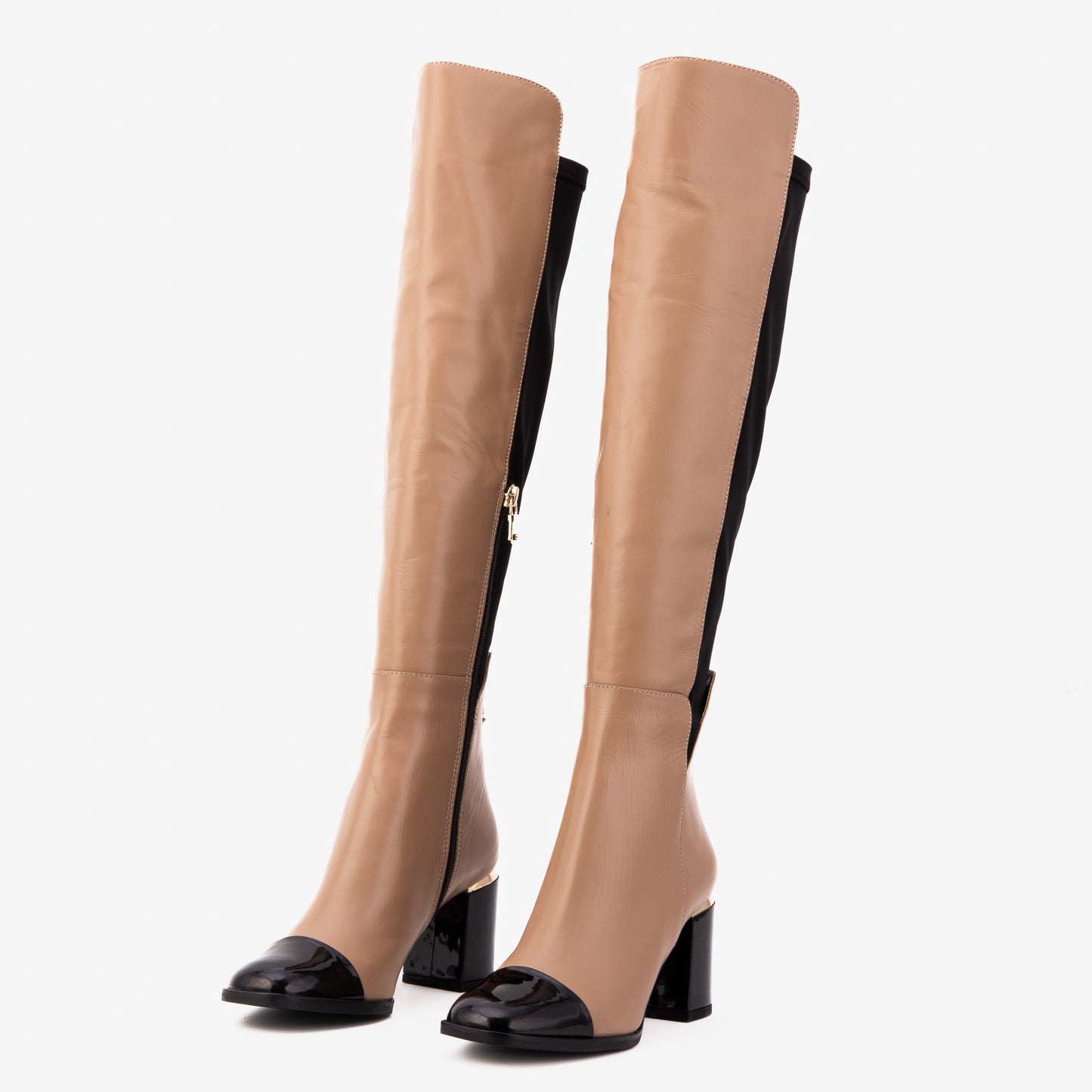 Las botas de mujer de cuero crema Verona hasta la rodilla