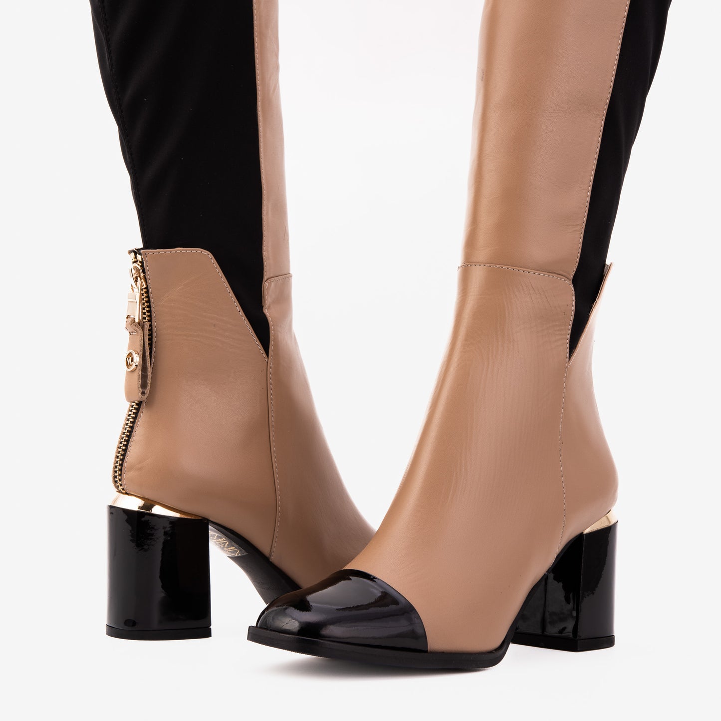 Las botas de mujer de cuero crema Verona hasta la rodilla