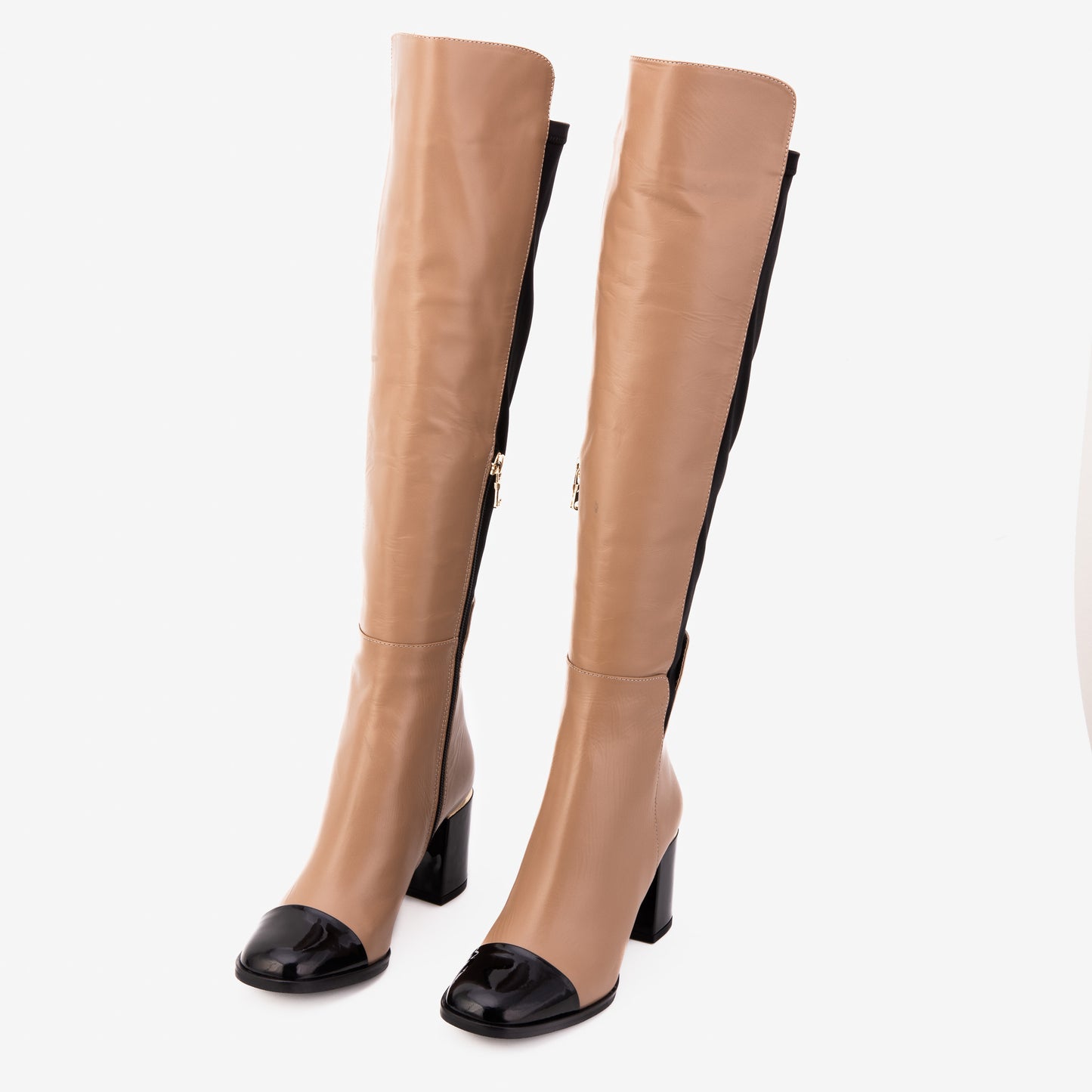 Las botas de mujer de cuero crema Verona hasta la rodilla