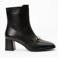 Bota de mujer con tacón de bloque de cuero negro Bukres