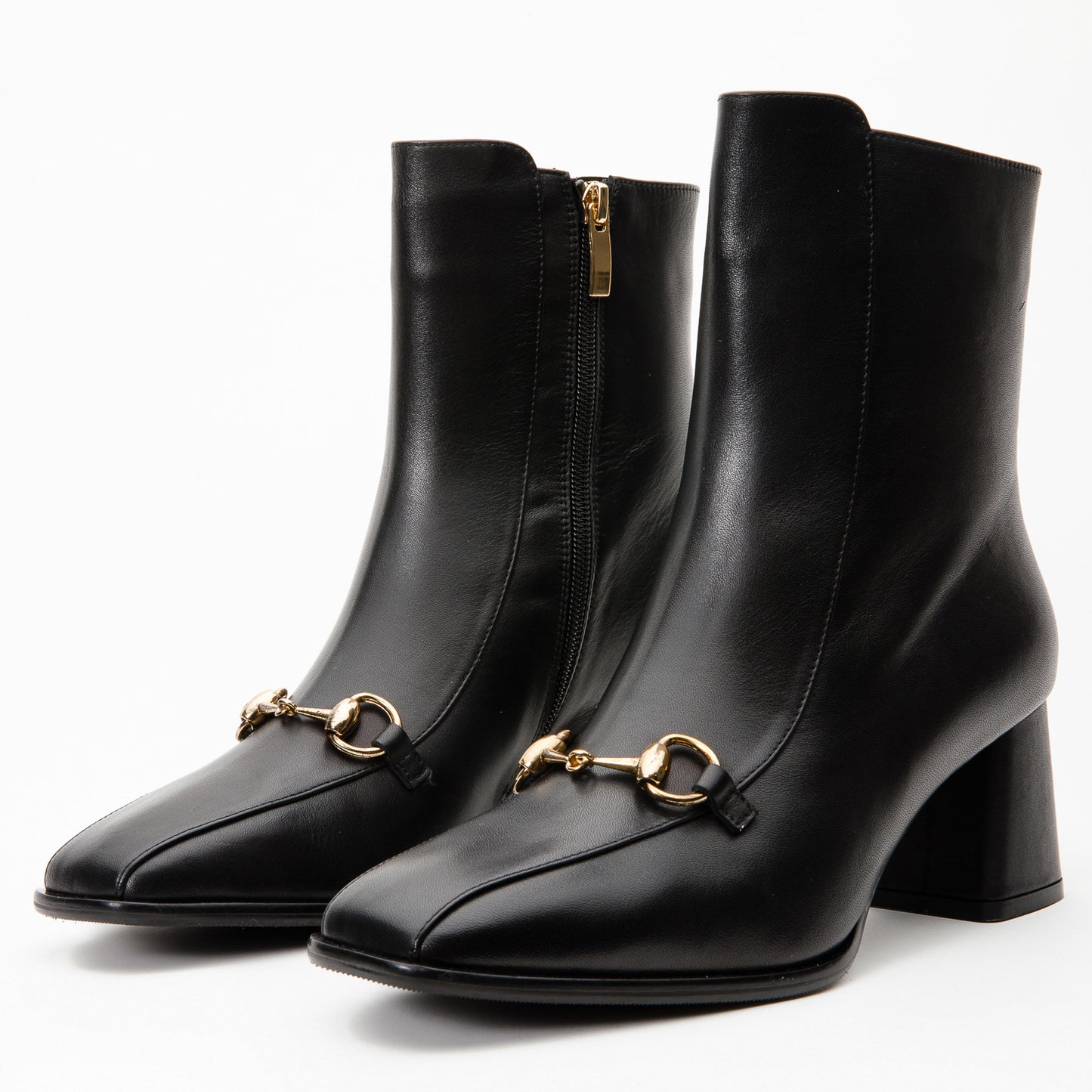 Bota de mujer con tacón de bloque de cuero negro Bukres