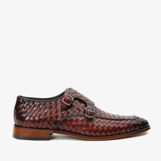 Zapatos de vestir para hombre con doble hebilla y tejido en color burdeos de Turan