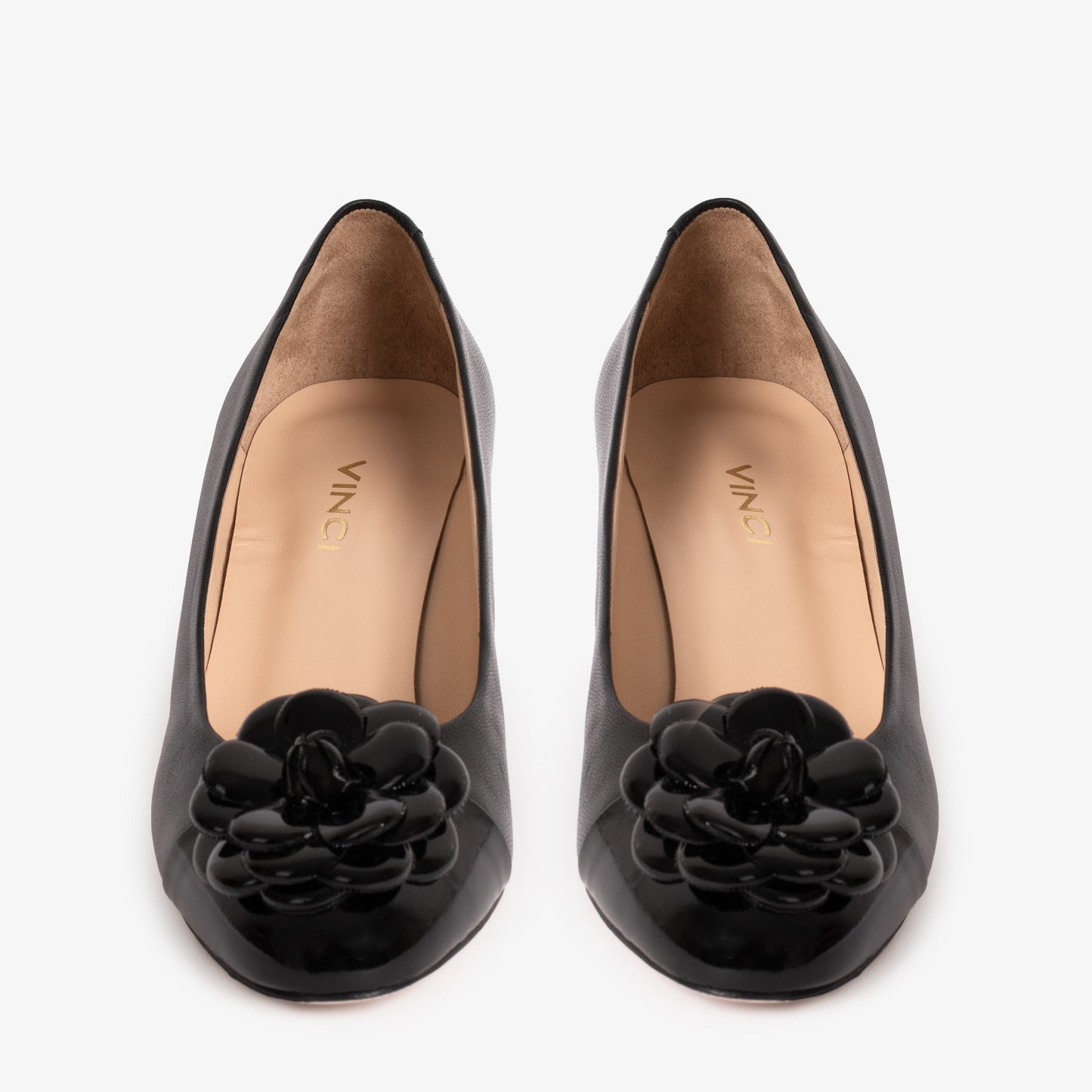 Zapatos de tacón de bloque con puntera de cuero negro Diva para mujer 