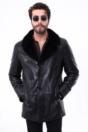 The Bellarino Black Lambskin Leather Shearling Men Coat
