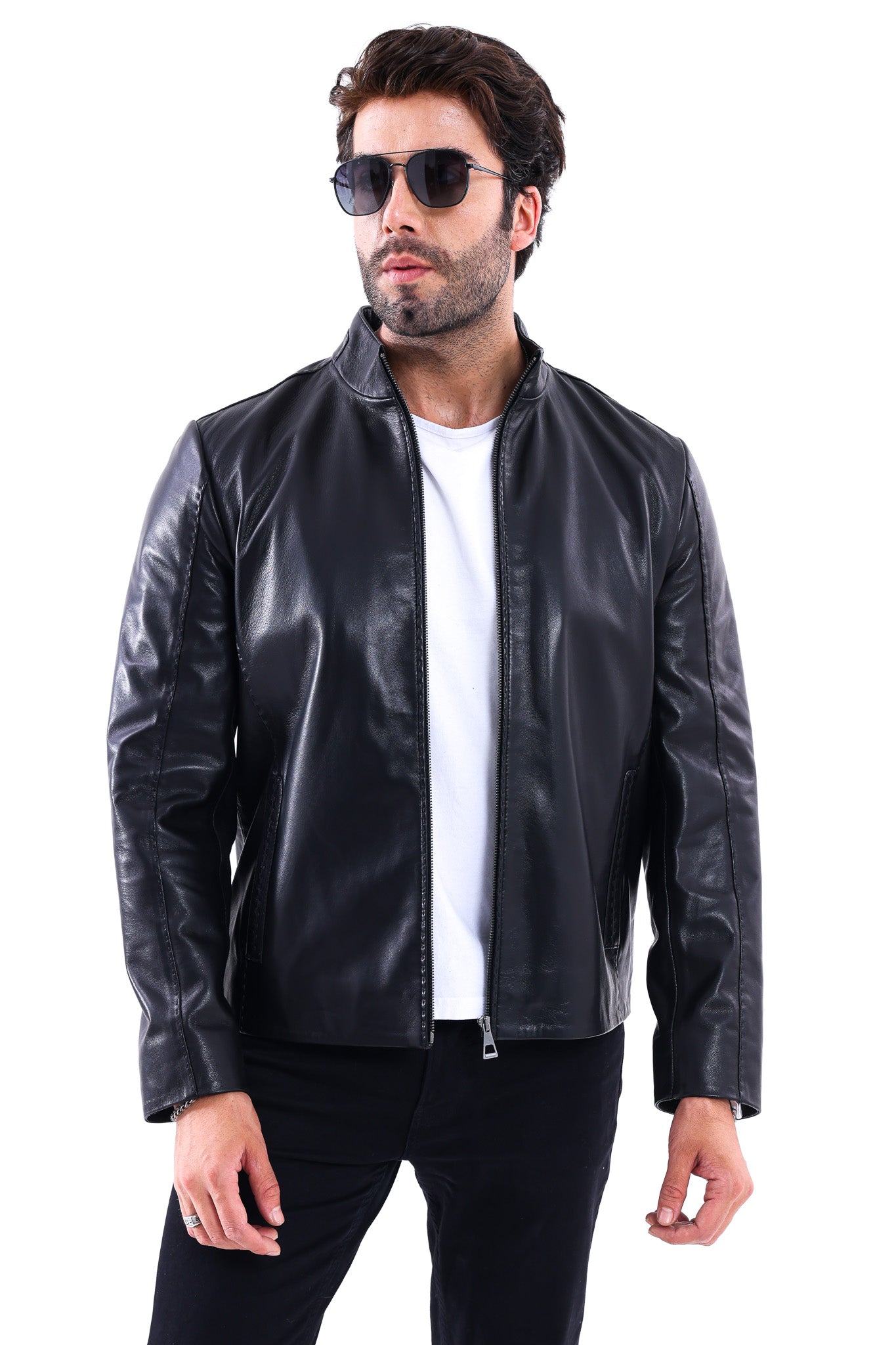 The Valdieri Black Bordeaux Perforated Genuine Calf Leather Men Jacket