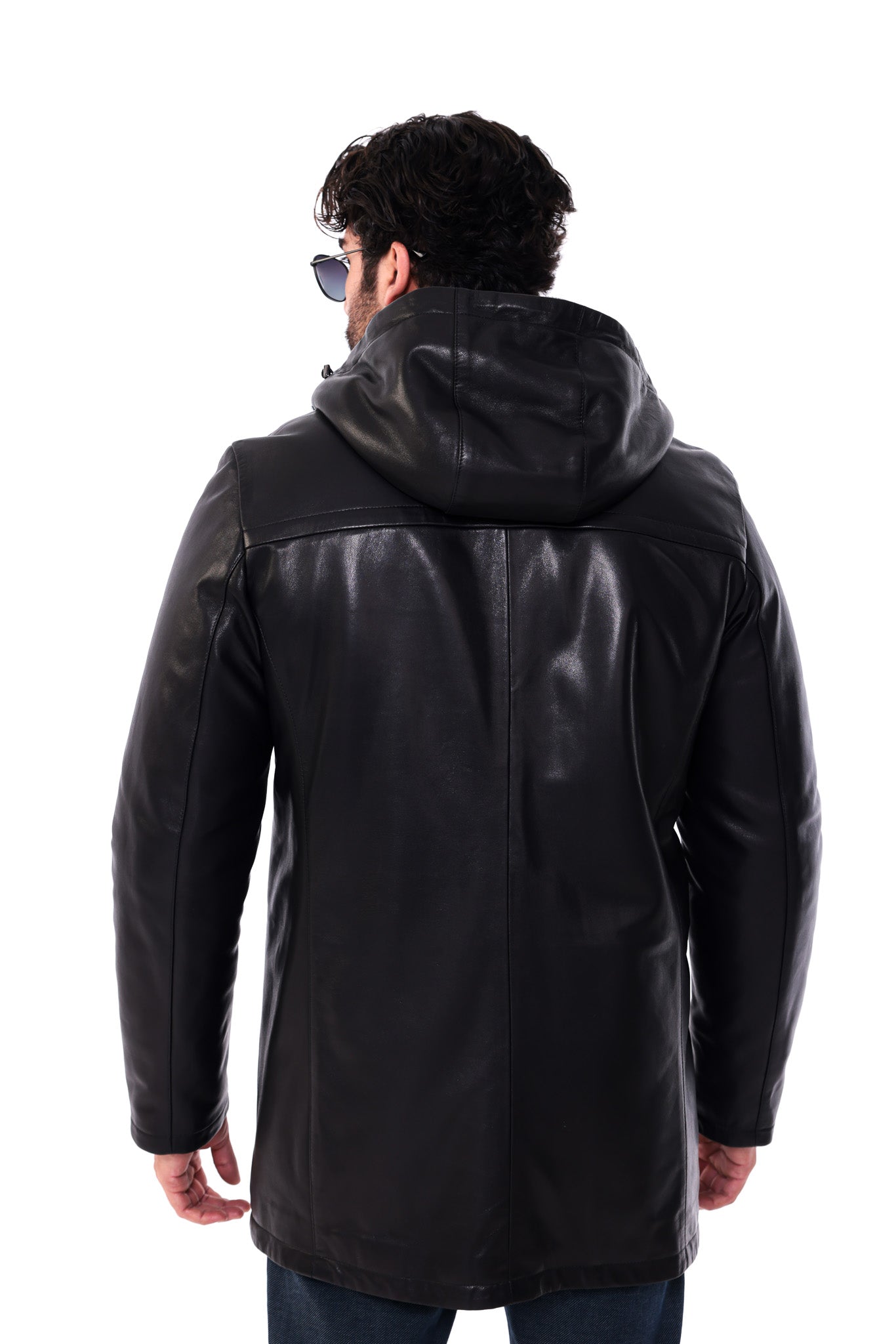 The Davos Black Genuine Leather & Shearling Hooded Men Coat