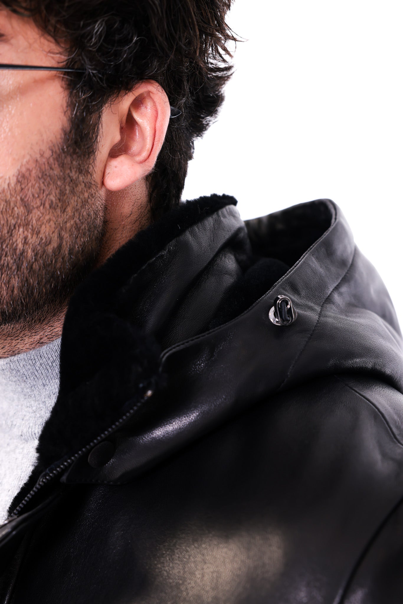 The Davos Black Genuine Leather & Shearling Hooded Men Coat