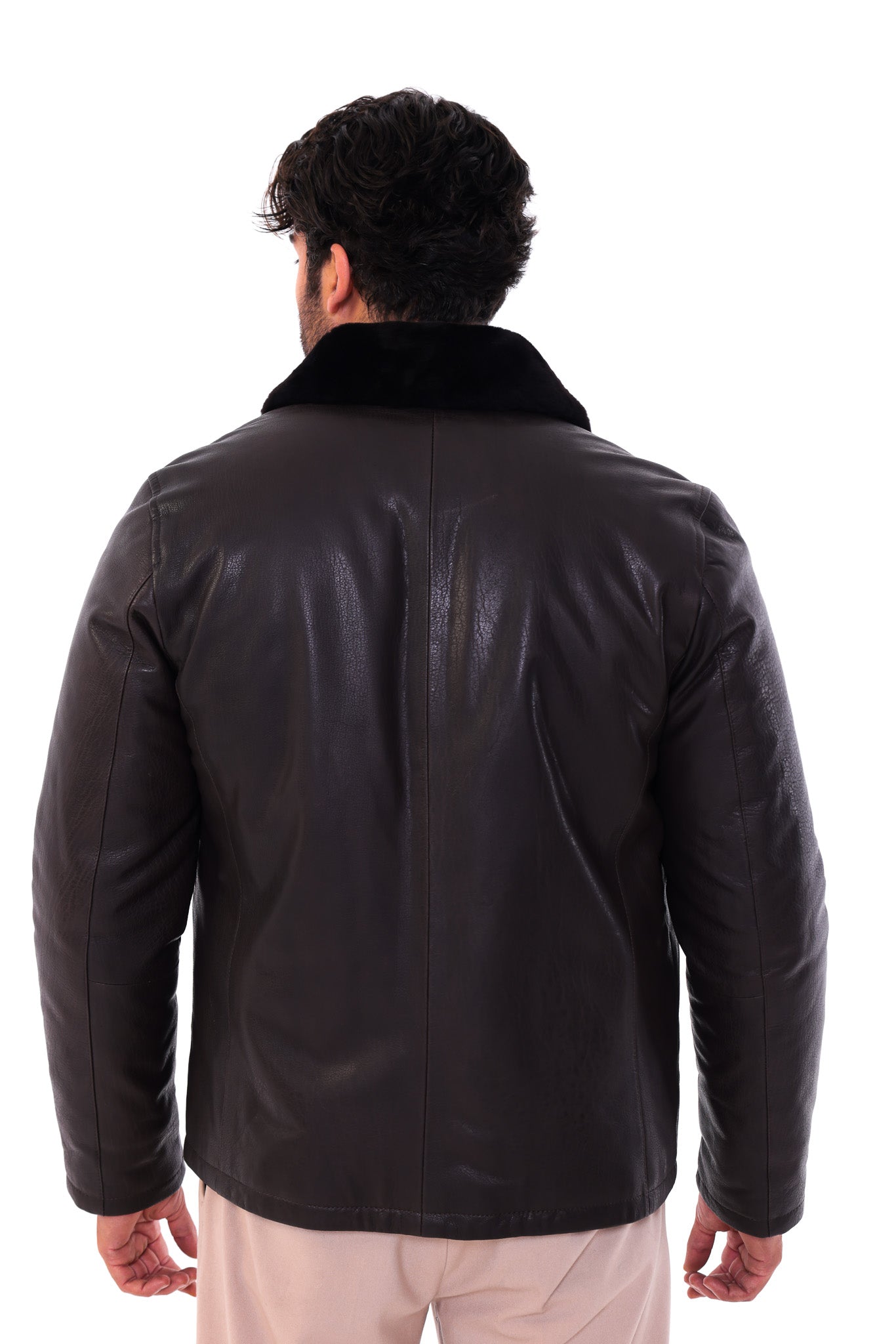 The Elvaris Dark Brown Genuine Leather Fur Collar Men Jacket