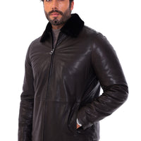 The Elvaris Dark Brown Genuine Leather Fur Collar Men Jacket