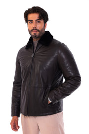 The Elvaris Dark Brown Genuine Leather Fur Collar Men Jacket