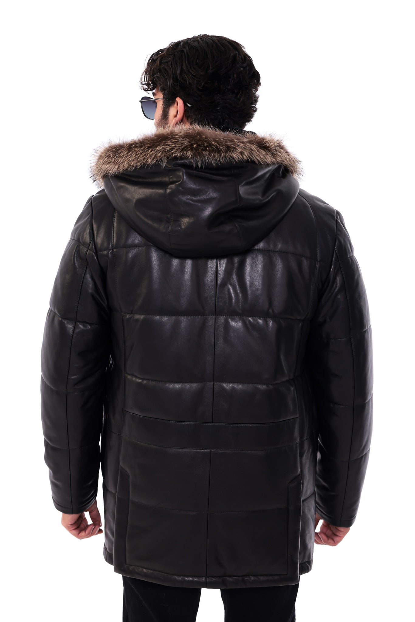 The Montrevia Black Genuine Leather Fur Hooded Men Coat