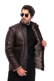 The Sondrio Brown Genuine Leather Shearling Men Coat