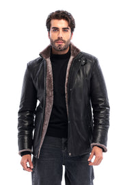 The Sondrio Black Genuine Leather Shearling Men Jacket