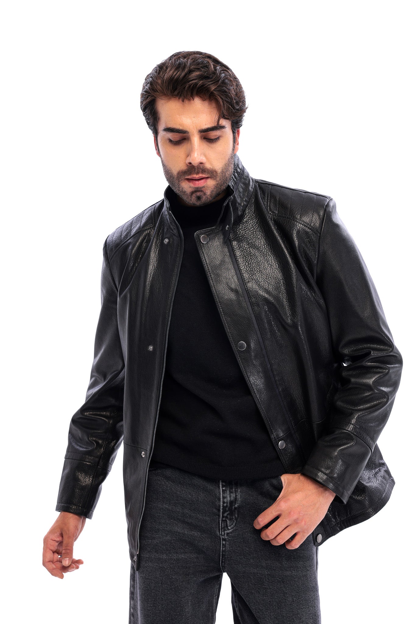 Chaqueta de hombre de piel genuina negra Sondrio