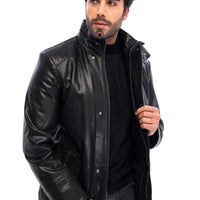 Chaqueta de hombre de piel genuina negra Sondrio