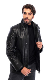 The Sondrio Black Genuine Leather Men Jacket
